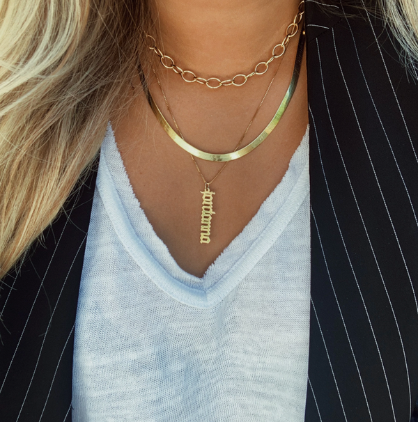 14k Vertical Nameplate Necklace Jordan Road