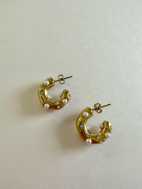 Gold Hoops with Pearl Detail