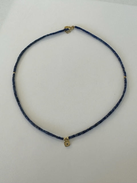 Blue Beaded Necklace with Evil Eye Charm